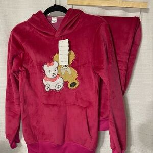BNWT Luxury Pink Velour Teddy Bear Hoodie & Pants Set